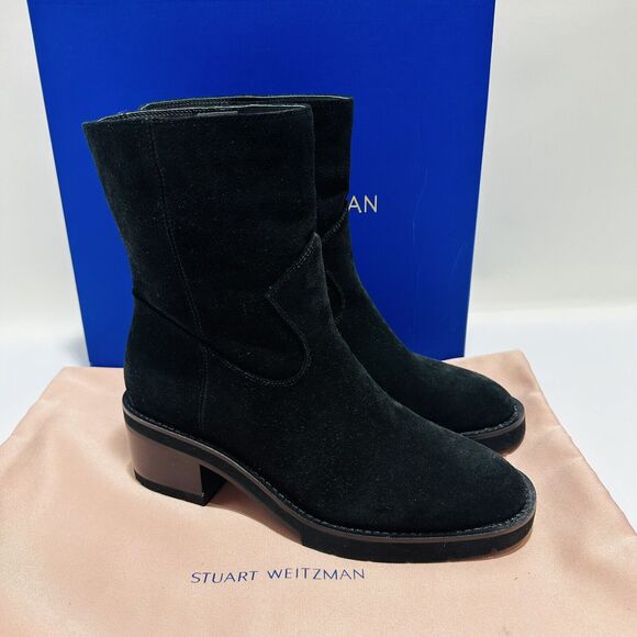 Stuart Weitzman Boulevard Moto Suede Bootie Black Size 8.5 NWB $690 - Picture 6 of 16